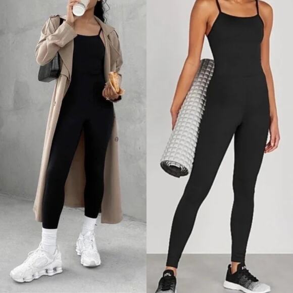 girlfriend collective Pants - Girlfriend Collective Cami Unitard Black Jumpsuit Size Small